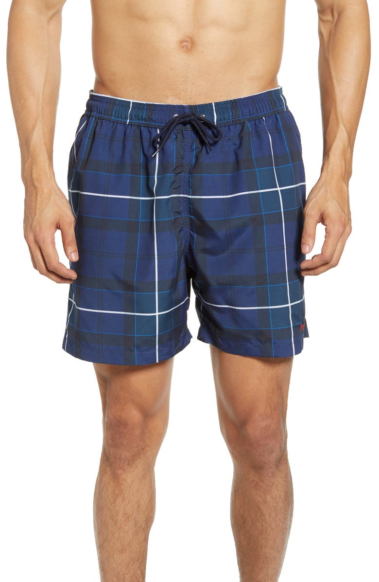 Barbour Tartan Print Swim Trunks, Main, color, 