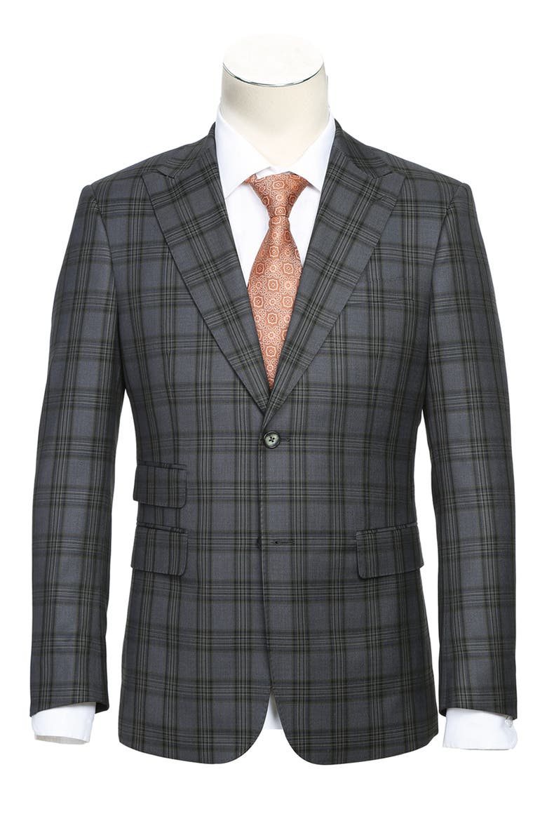 Trim Fit Green Plaid Two Button Peak Lapel Suit, Alternate, color, GREEN