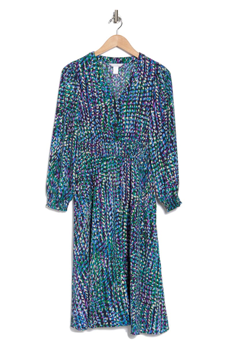 London Times Long Sleeve Smocked Midi Dress, Alternate, color,