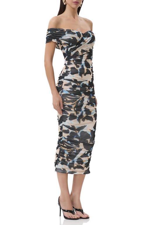 AFRM AFRM BELMONT OFF THE SHOULDER RUCHED MESH MIDI DRESS 