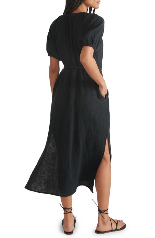 Marine Layer Belted Double Cloth Midi Shirtdress In Black