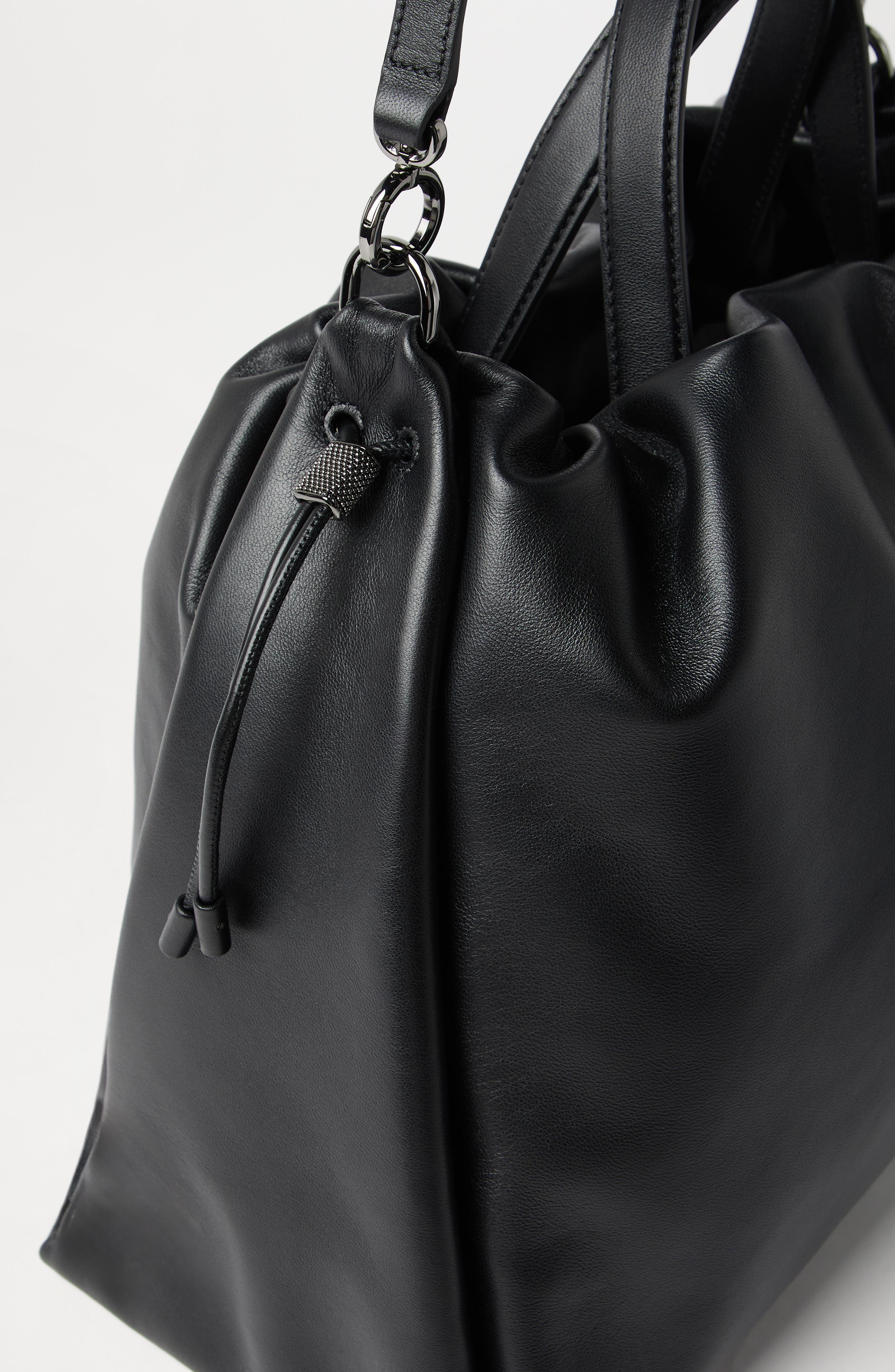 Brunello Cucinelli Soft leather large bucket bag with monili, Alternate, color, 