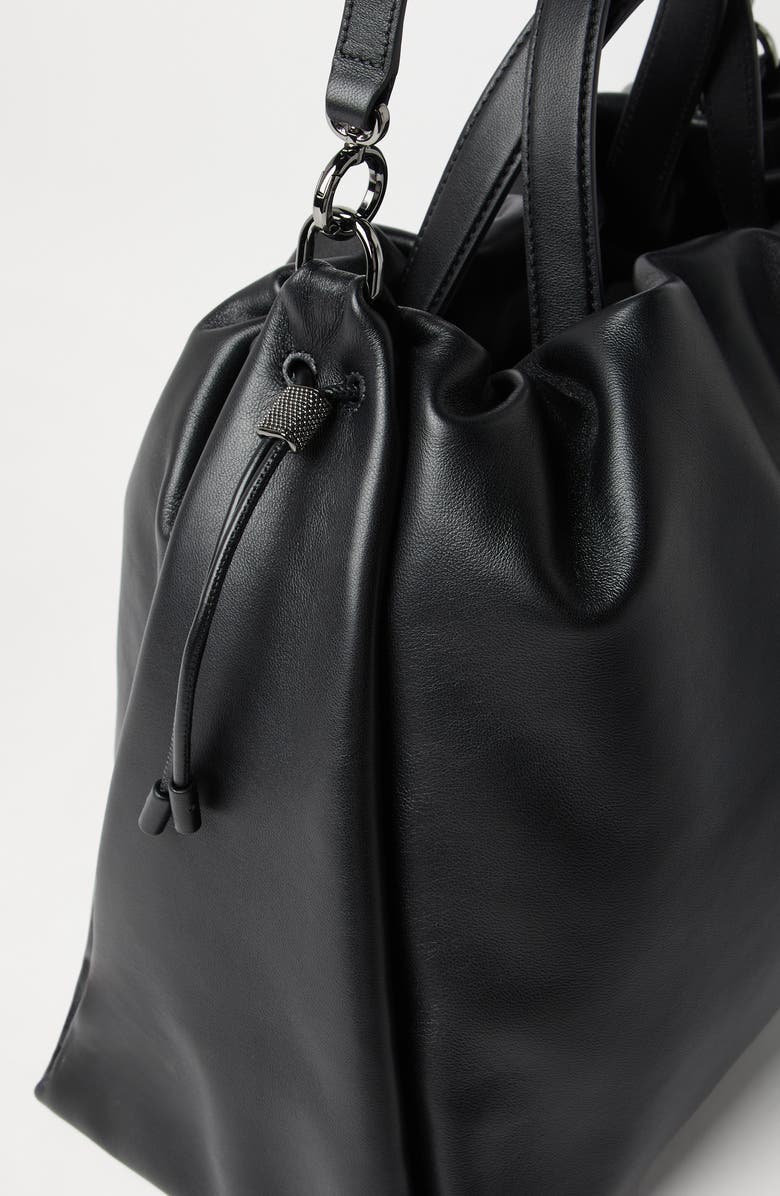 Brunello Cucinelli Soft leather large bucket bag with monili, Alternate, color,