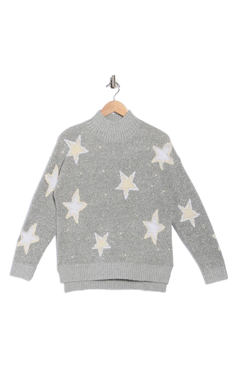 Bobeau Star Mock Neck Pullover Sweater, Alternate, color, Heather Grey/ Sugar