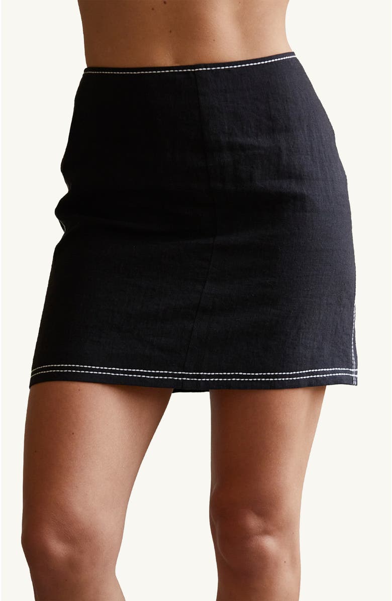 CRESCENT Embroidered Contrast Stitch Linen Mini Skirt, Main, color, 