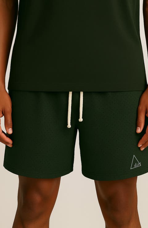 Perforated Cotton Drawstring Shorts