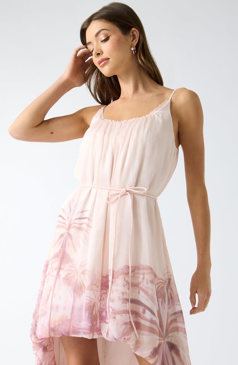 GUESS Isla Palm Tree Print High-Low Dress, Alternate, color, Pink
