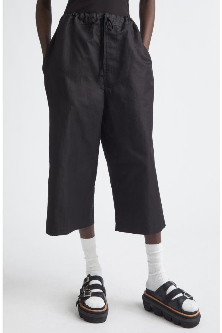 Crop Cotton & Linen Twill Wide Leg Pants, Main, color, BLACK