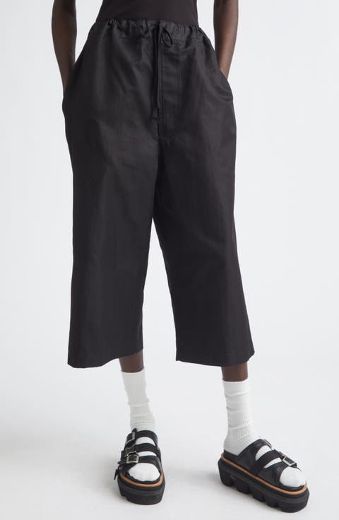Crop Cotton & Linen Twill Wide Leg Pants