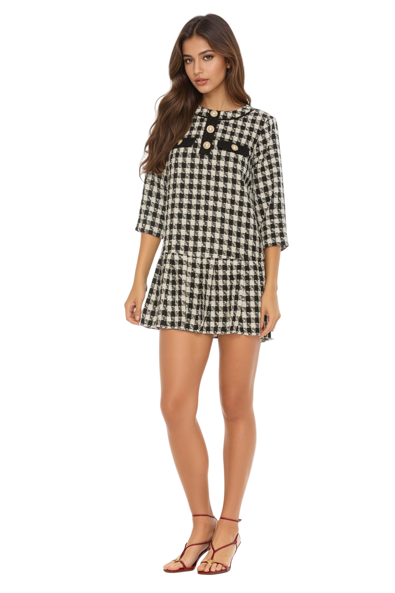 Sabine Dress, Alternate, color, Bw Houndstooth