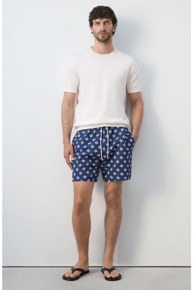 Print Swim Trunks, Alternate, color, INDIGO BLUE
