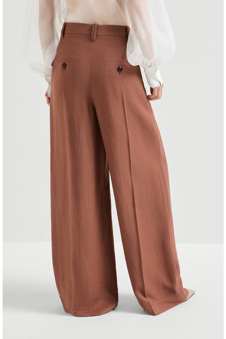 Fluid twill wide trousers with monili, Alternate, color, Red
