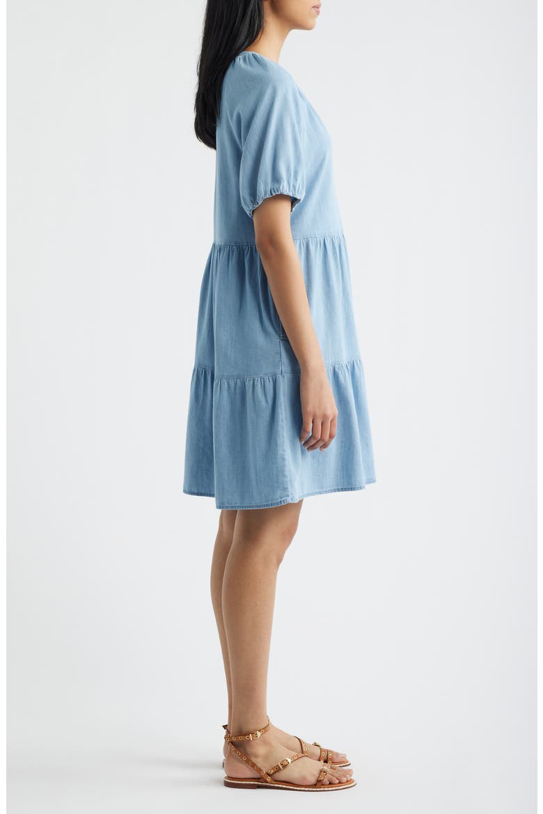Kendra Tiered Cotton Dress, Alternate, color, LIGHT WASH