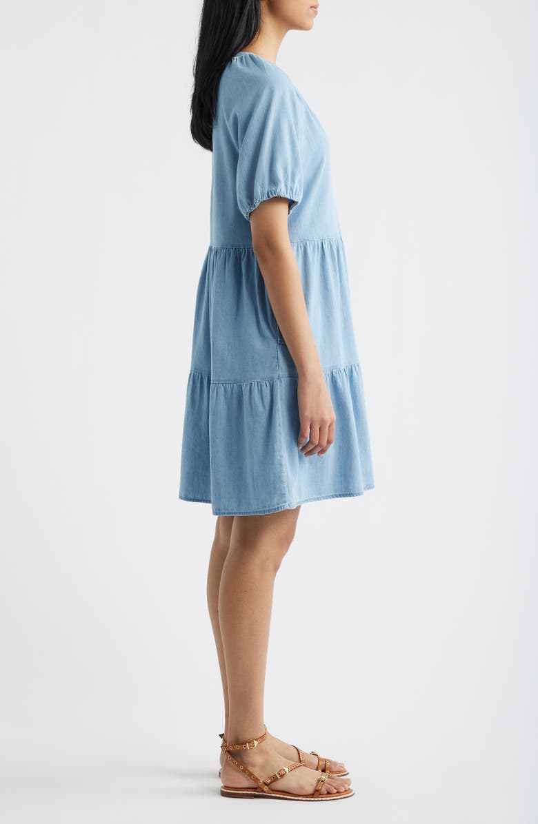 beachlunchlounge Kendra Tiered Cotton Dress, Alternate, color, Light Wash