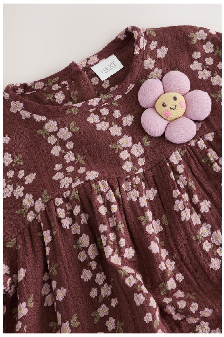 Kids' Floral Cotton Dress, Alternate, color, BROWN