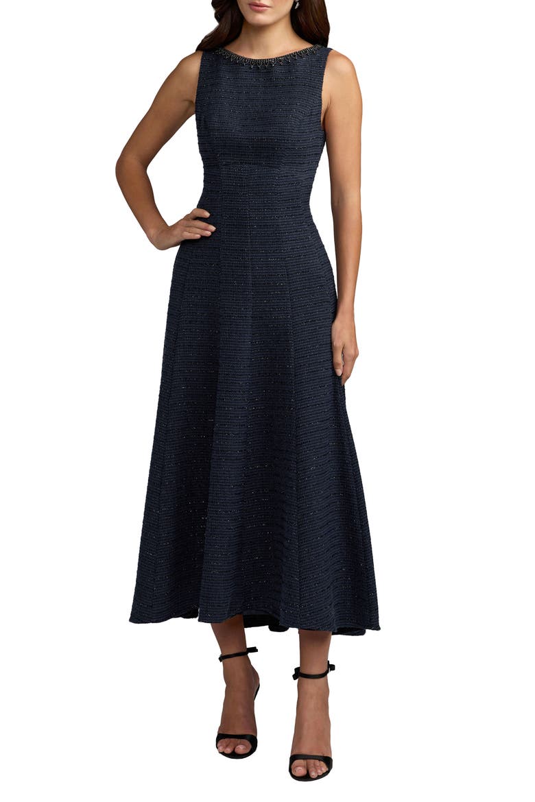 Sleeveless A-Line Boucle Midi Dress, Main, color, Midnight
