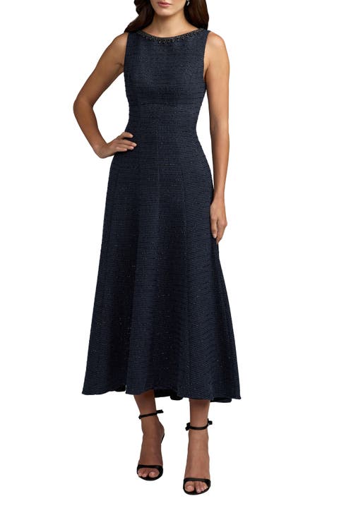 Sleeveless A-Line Boucle Midi Dress