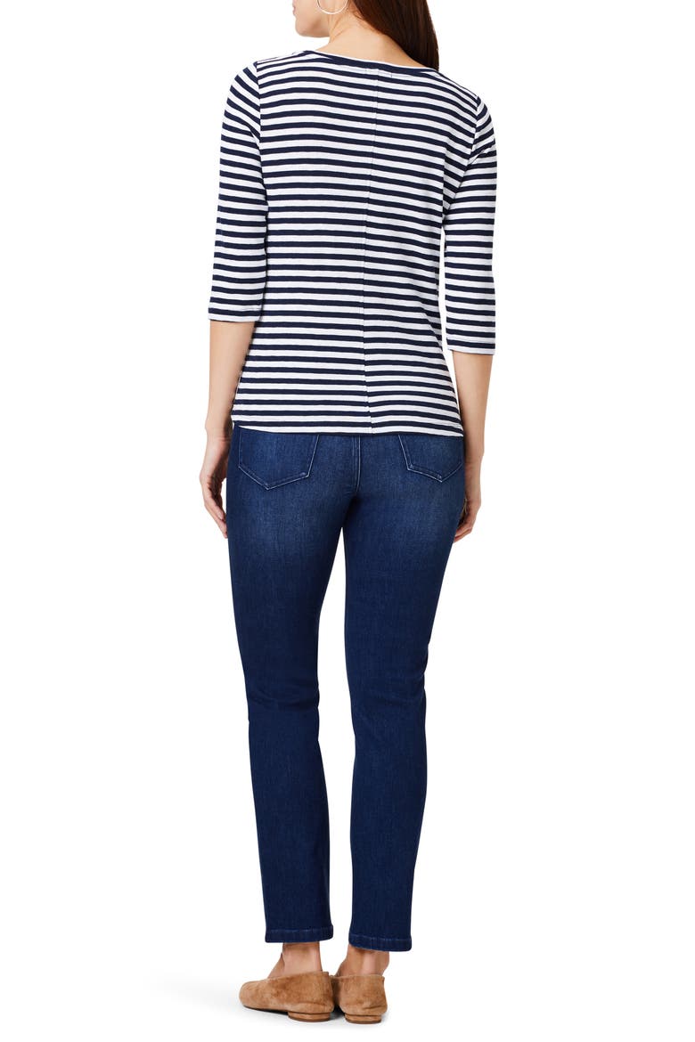 Stripe Bateau Neck Cotton Blend Top, Alternate, color, INDIGO MULTI