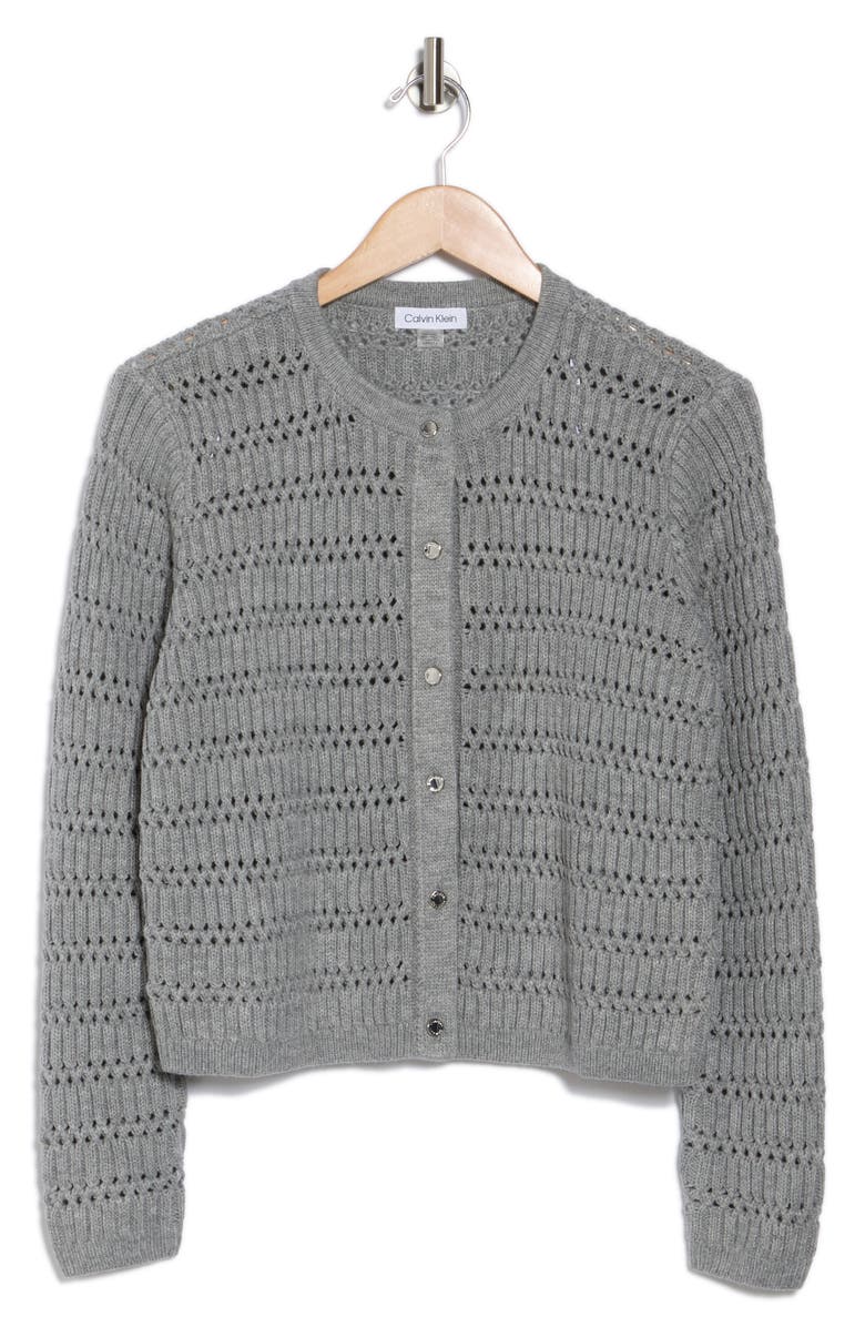 Calvin Klein Button Front Open Crochet Cardigan, Alternate, color,