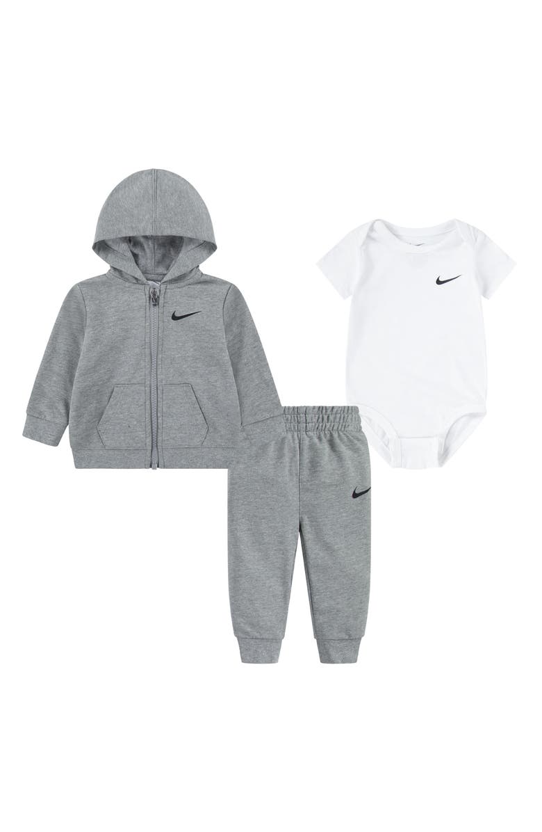 Nike Zip Hoodie, Bodysuit & Joggers Set, Main, color, Dark Grey Heather