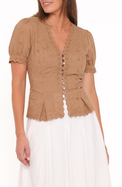 Lorraine Eyelet Puff Shoulder Top