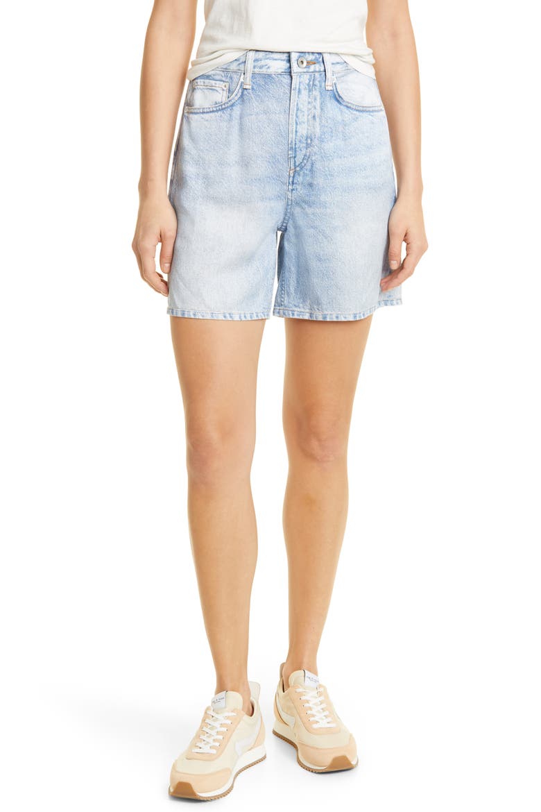 Maya Liquid High Waist Denim Shorts, Main, color, LUNA