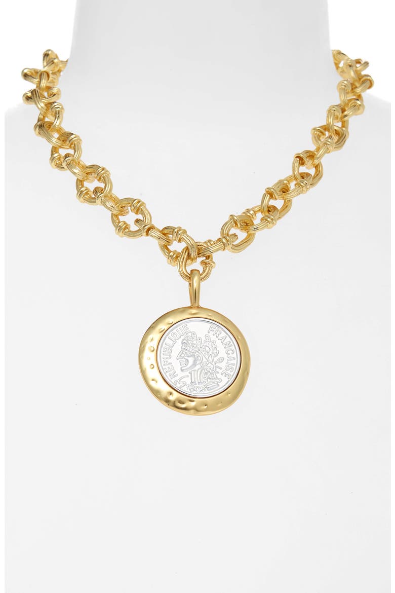 Coin Pendant Chunky Necklace, Alternate, color, MIXED METALS
