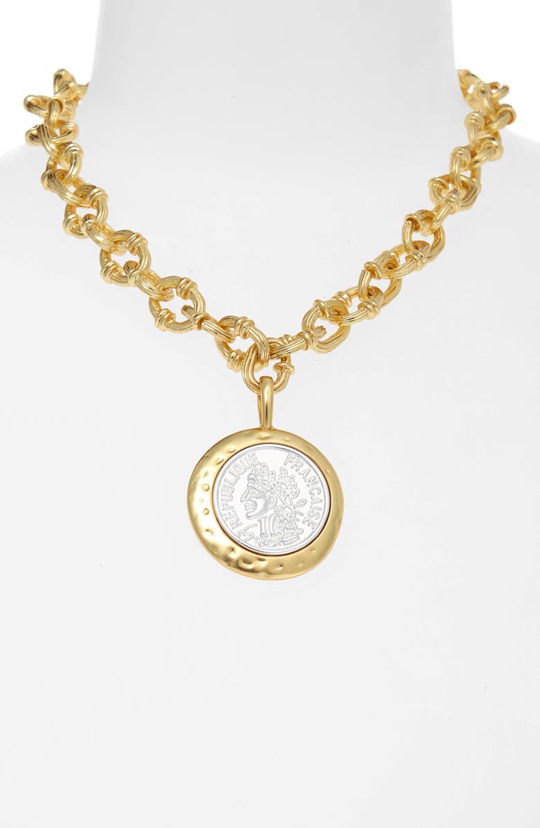 Karine Sultan Coin Pendant Chunky Necklace, Alternate, color,