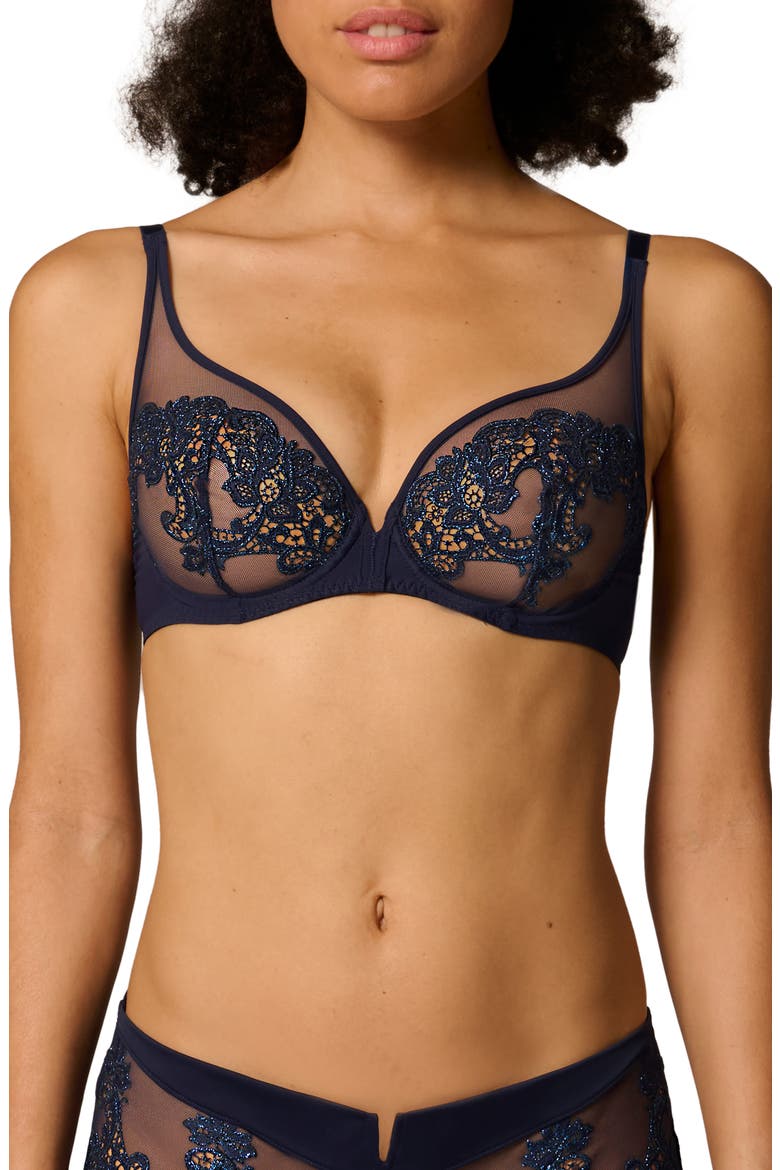 Saga Sheer Underwire Plunge Bra, Main, color, SAPHIRE