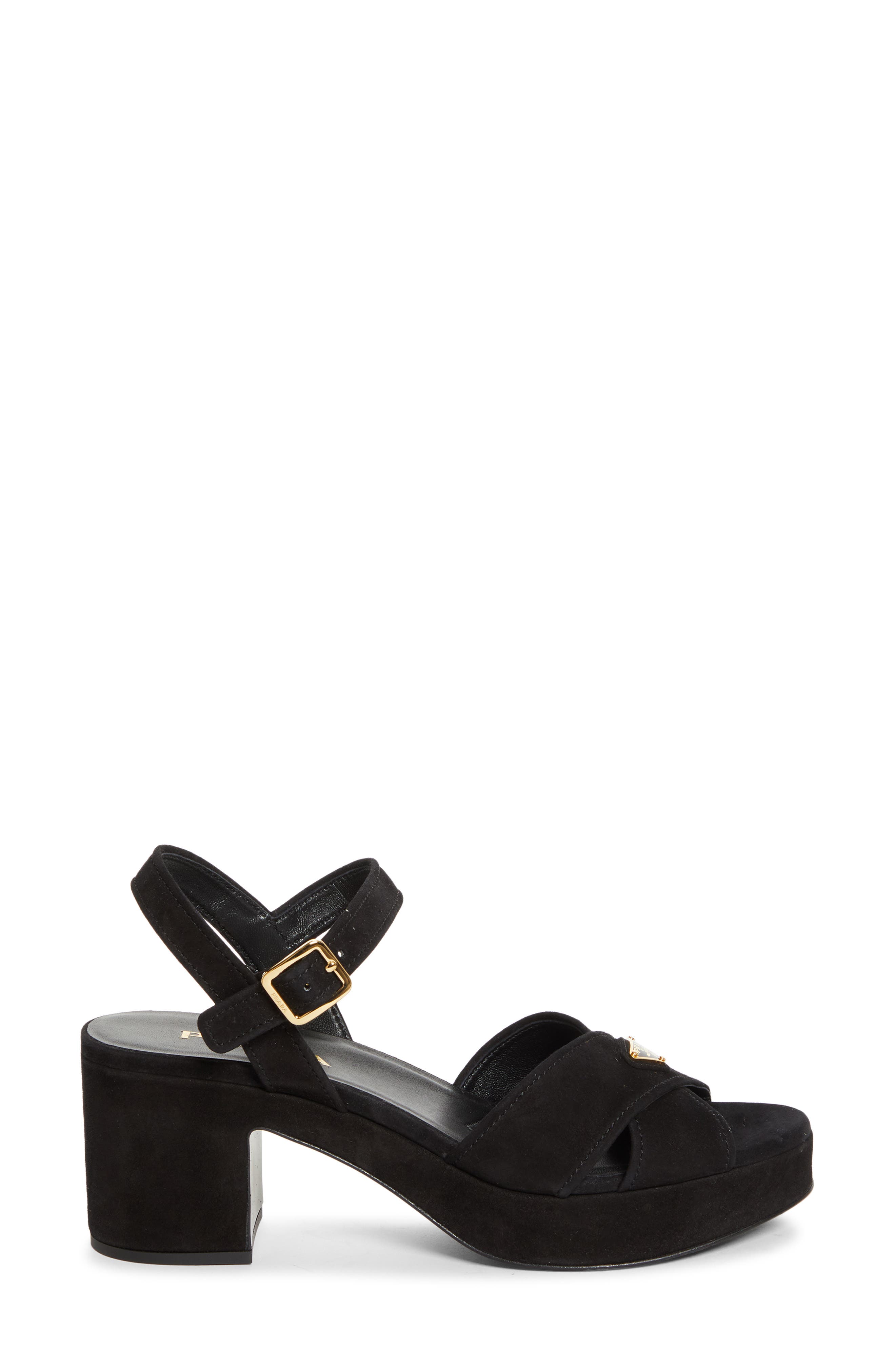 Prada Suede Platform Sandal, Alternate, color, Nero