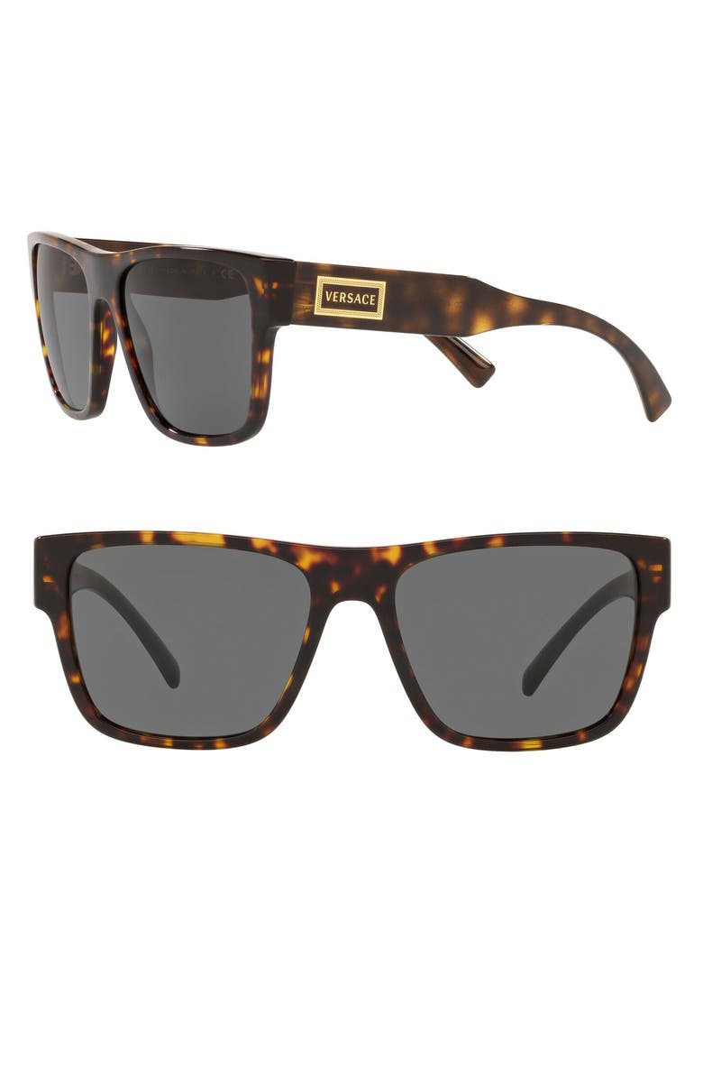 Versace 56mm Flat Top Sunglasses, Main, color, Havana/ Grey