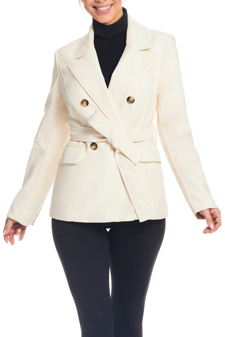 Belted Faux Leather Blazer, Alternate, color, CREAM