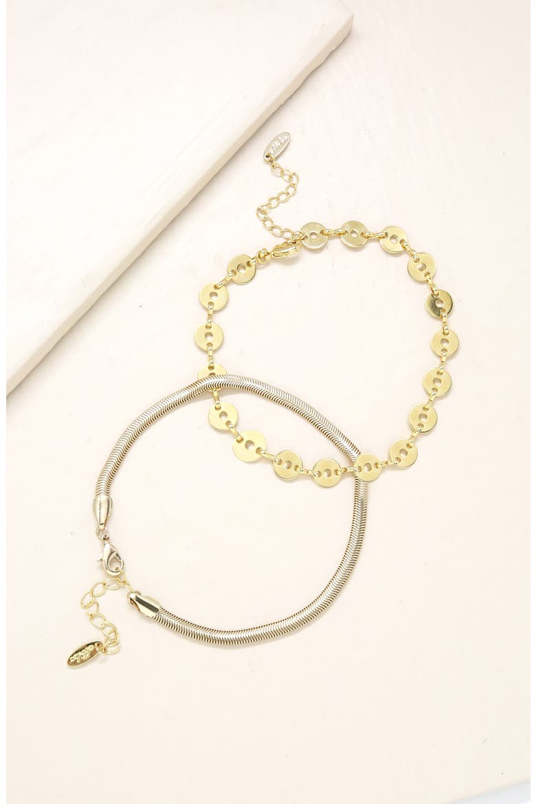 Disc & Flat Chain Anklet Set, Alternate, color, GOLD