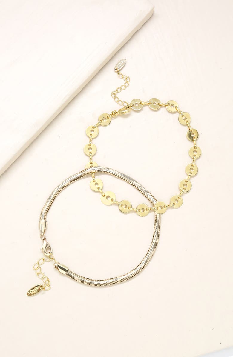 Ettika Disc & Flat Chain Anklet Set, Alternate, color, Gold