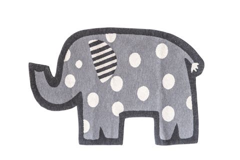 Elephant Shaped Cotton Knit Rug with Polka Dots