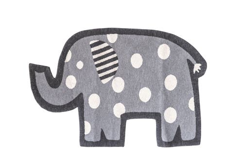 Storied Home Elephant Shaped Cotton Knit Rug With Polka Dots In Gray