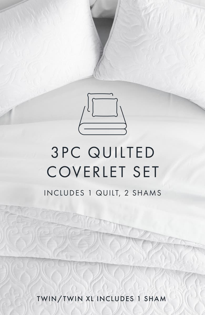 HOMESPUN HOME SPUN Premium Ultra Soft Damask Pattern Quilted Coverlet Set, Alternate, color, White