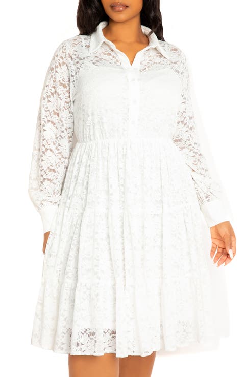 Lace Long Sleeve Shirtdress (Plus)