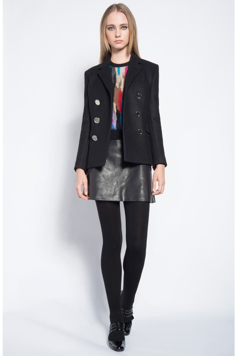 Double Breasted Wool Jacket, Alternate, color, BLACK