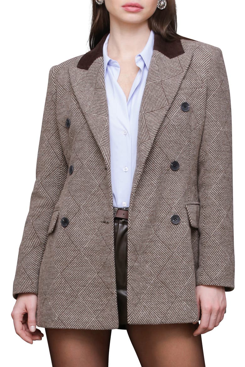 Basket Weave Doubled Breasted Hourglass Blazer, Main, color, BROWN BASKET