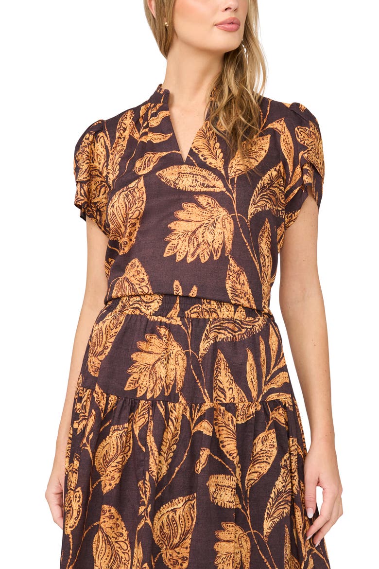 Ruffle Neck Flutter Sleeve Cotton Top, Main, color, RUM RAISIN
