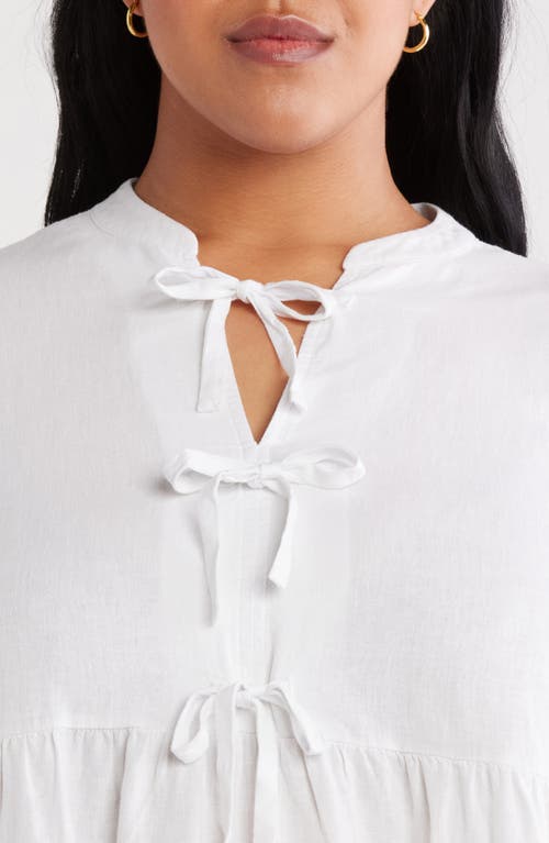 Caslon ® Linen Blend Tie Front Peplum Top In White