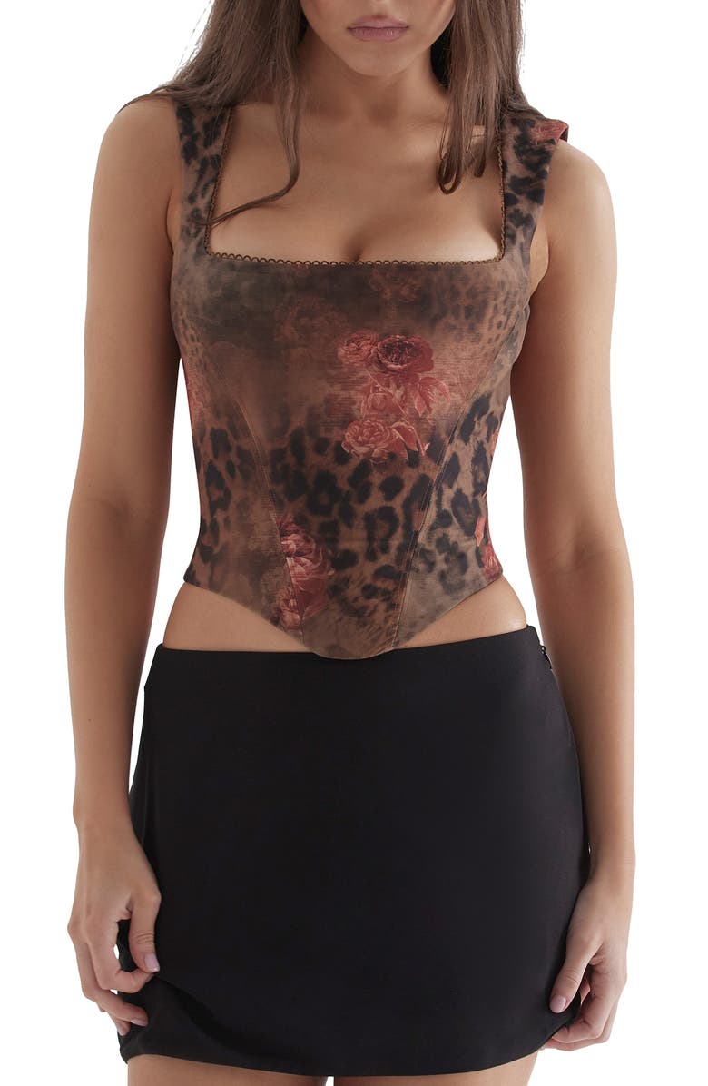 HOUSE OF CB Kalina Animal Print Corset Top, Main, color, 