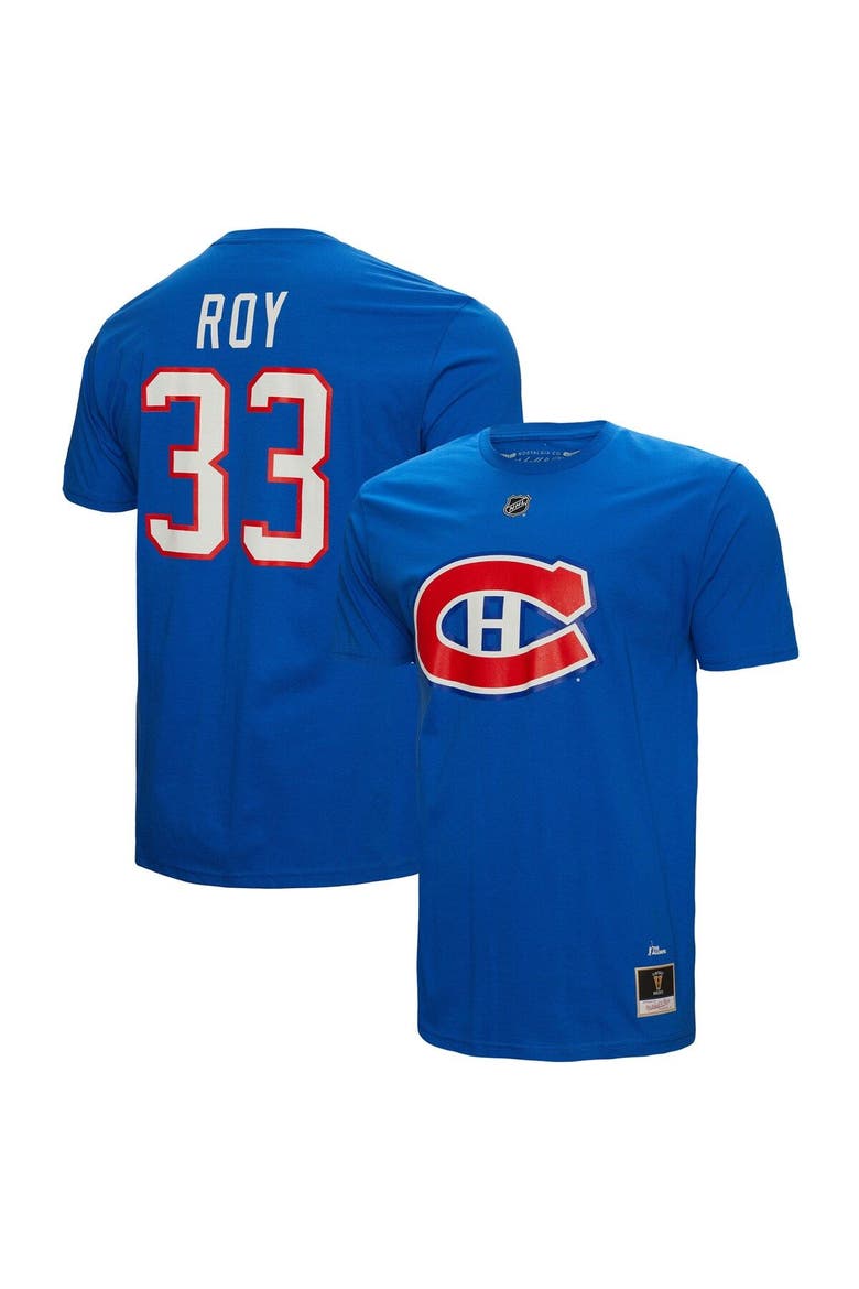 Men's Mitchell & Ness Patrick Roy Blue Montreal Canadiens  Name & Number T-Shirt, Main, color, Blue