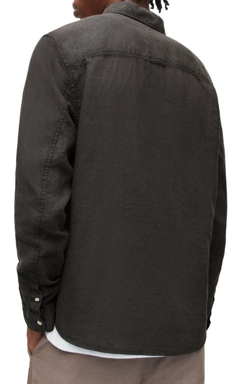 Allsaints Cypress Slub Linen Button-up Shirt In Gray