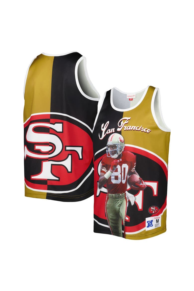 Men's Mitchell & Ness Jerry Rice Black/Gold San Francisco 49ers Retired Player Graphic Tank Top, Main, color, Black