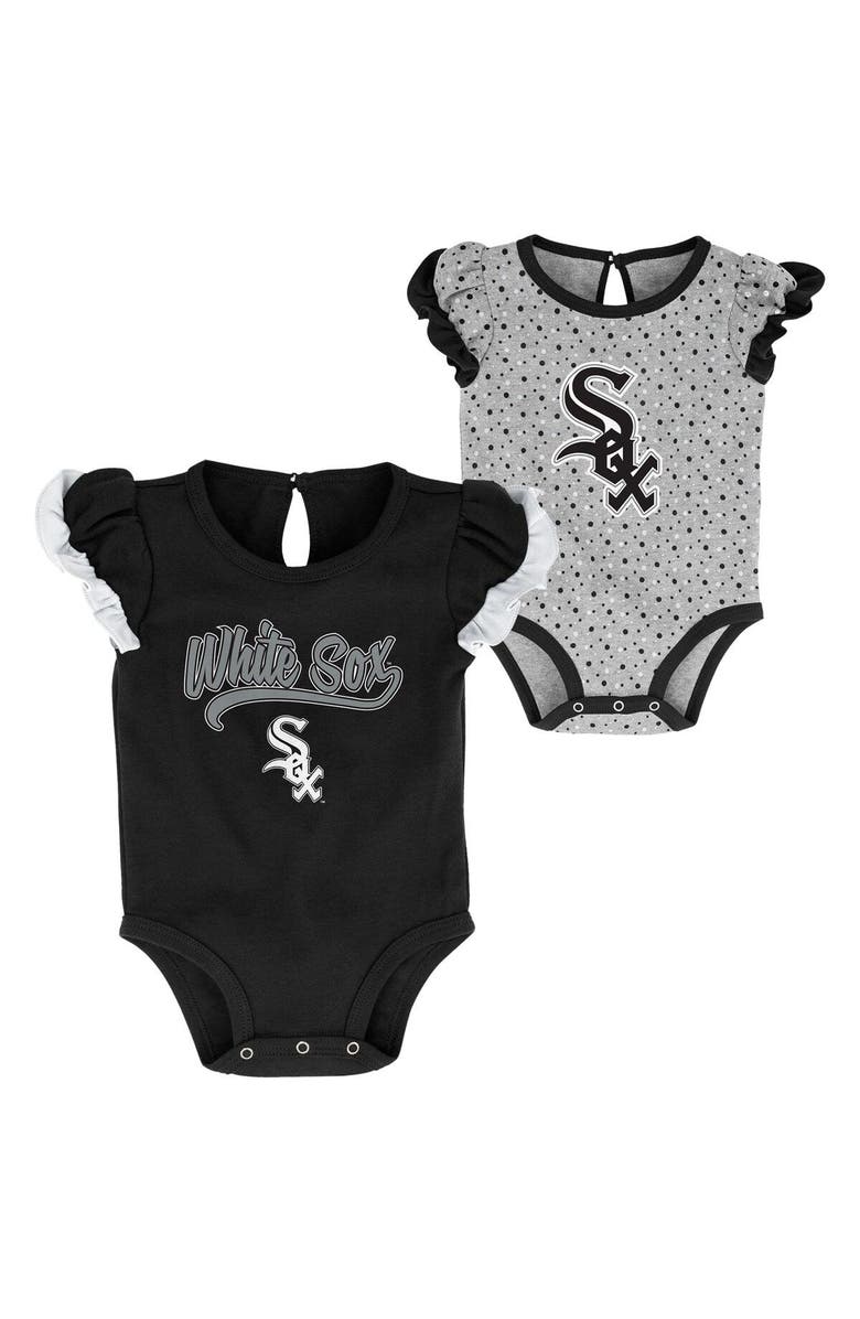 Outerstuff Newborn & Infant Black/Heathered Gray Chicago White Sox Scream & Shout Two-Pack Bodysuit Set, Main, color, Black