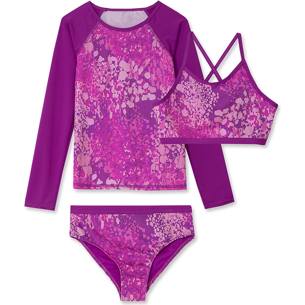 LANDS' END LANDS' END GIRLS SLIM RASH GUARD SWIM TOP BIKINI TOP AND BOTTOMS UPF 50 SWIMSUIT SET