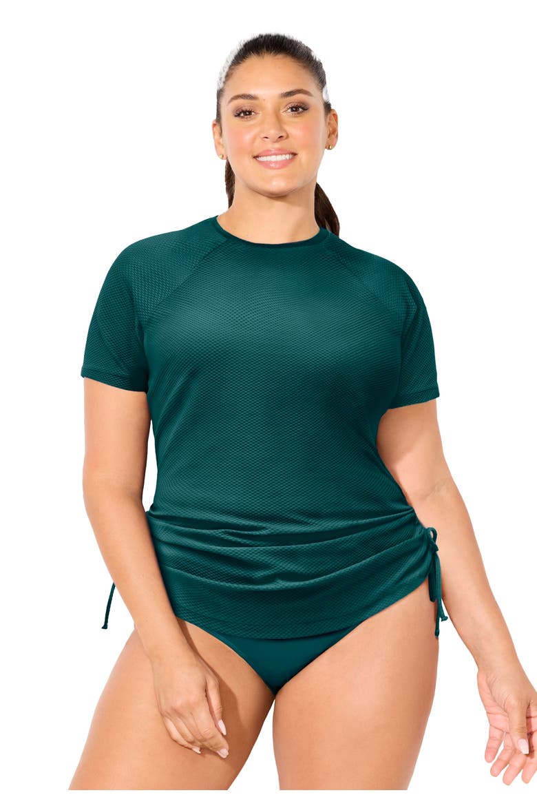 Chlorine Resistant Quick Dry Side Tie Short Sleeve Swim Tee Rash Guard, Main, color, Mediterranean