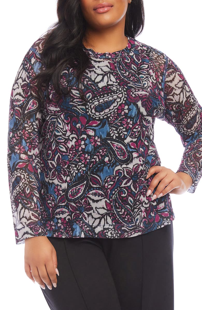 Karen Kane Paisley Print Long Sleeve Mesh Top, Main, color, 